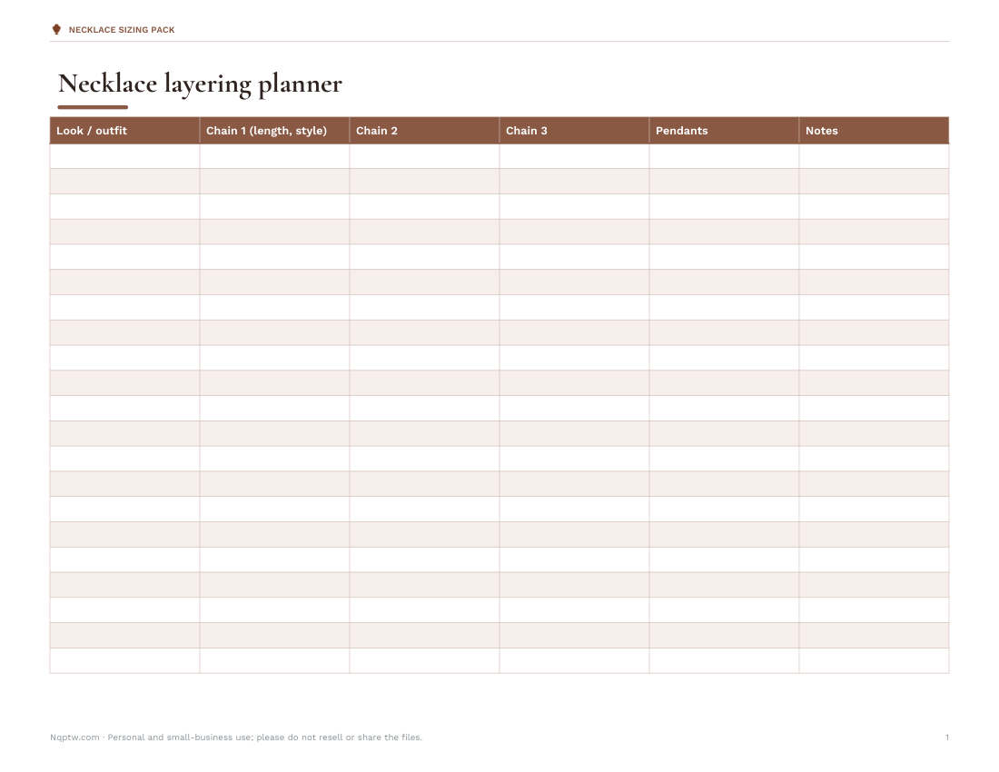 Preview of the first page of Layering planner (PDF/DOCX/XLSX)